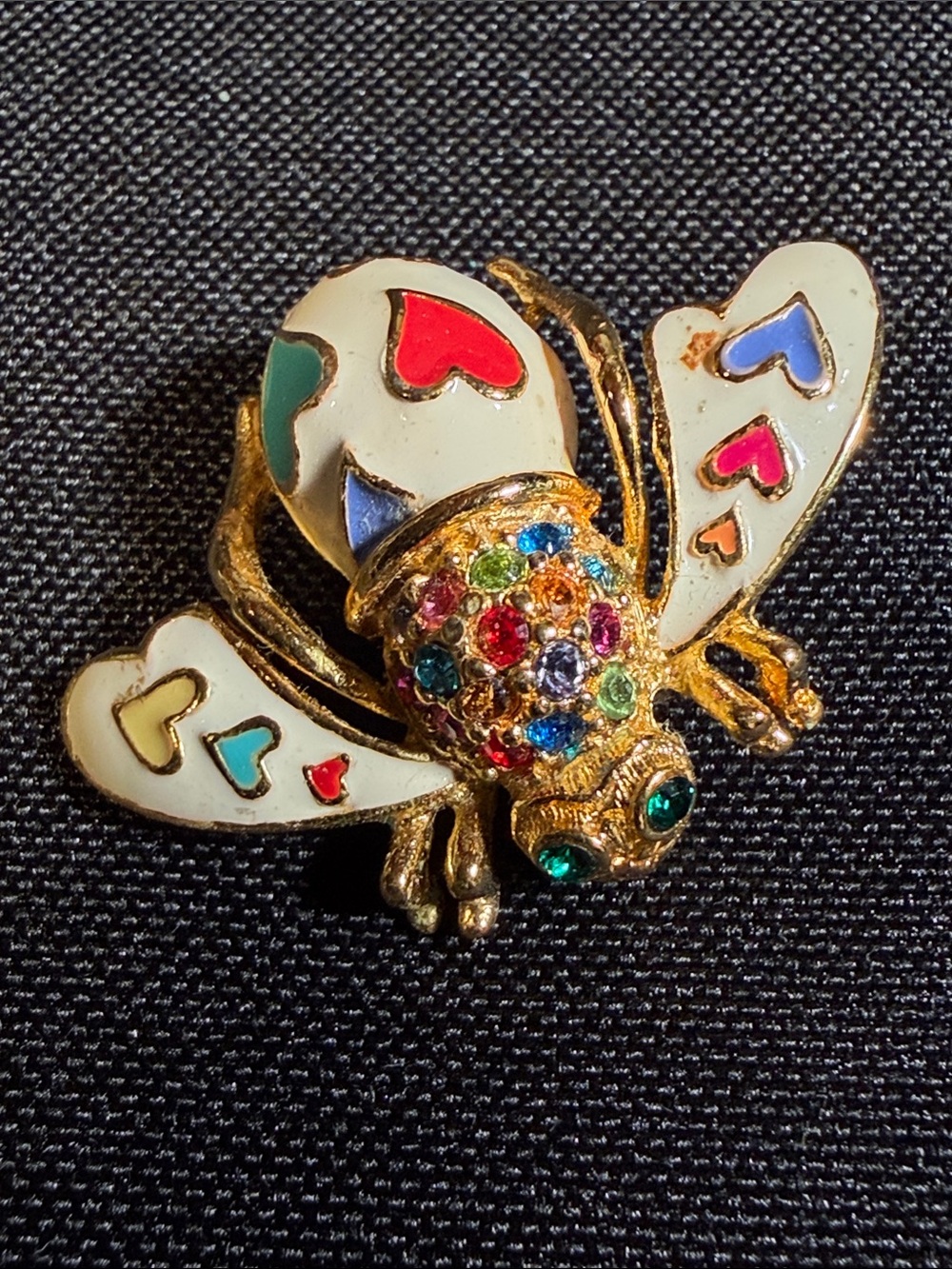 Joan Rivers Vintage Lots of Love Gold Tone Bee Brooch, Enamel, Rhinestone Pin - Picture 5 of 5